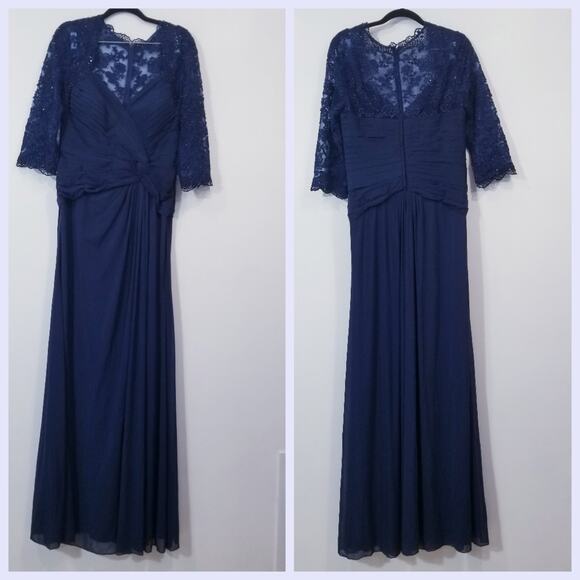 La Femme Rhinestones Beaded Lace Long Evening Gown - Picture 3 of 11